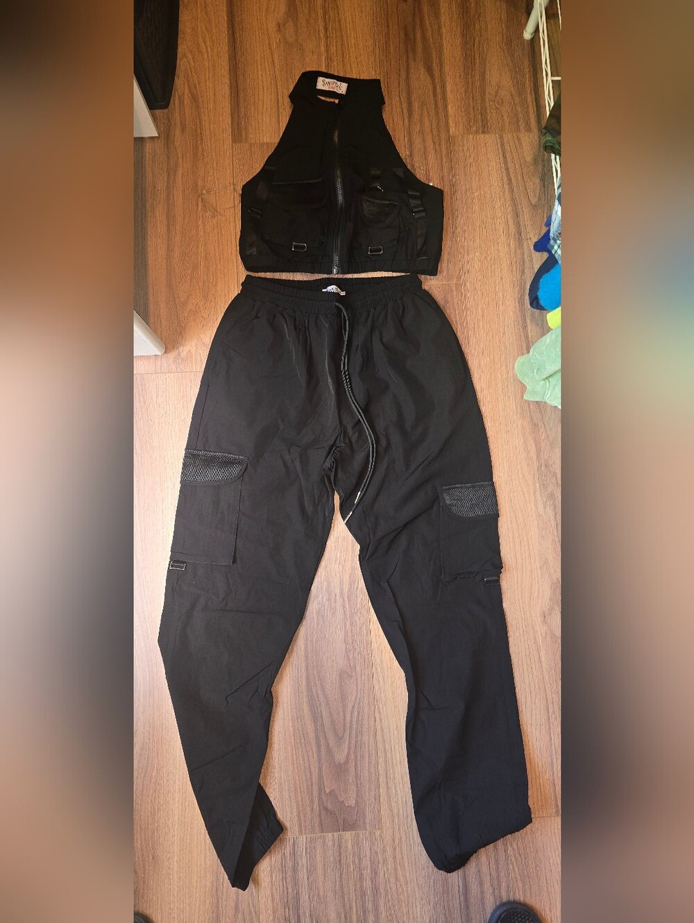 Women's Black Cargo Pants with Tactical Zip Vest - Unbranded